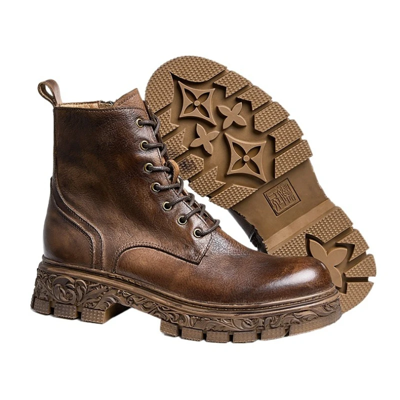 

Мужские ботильоны из натуральной кожи в стиле ретро, модная мужская обувь с высоким берцем в британском стиле, уличные нескользящие короткие мотоциклетные ботинки, мужские кроссовки