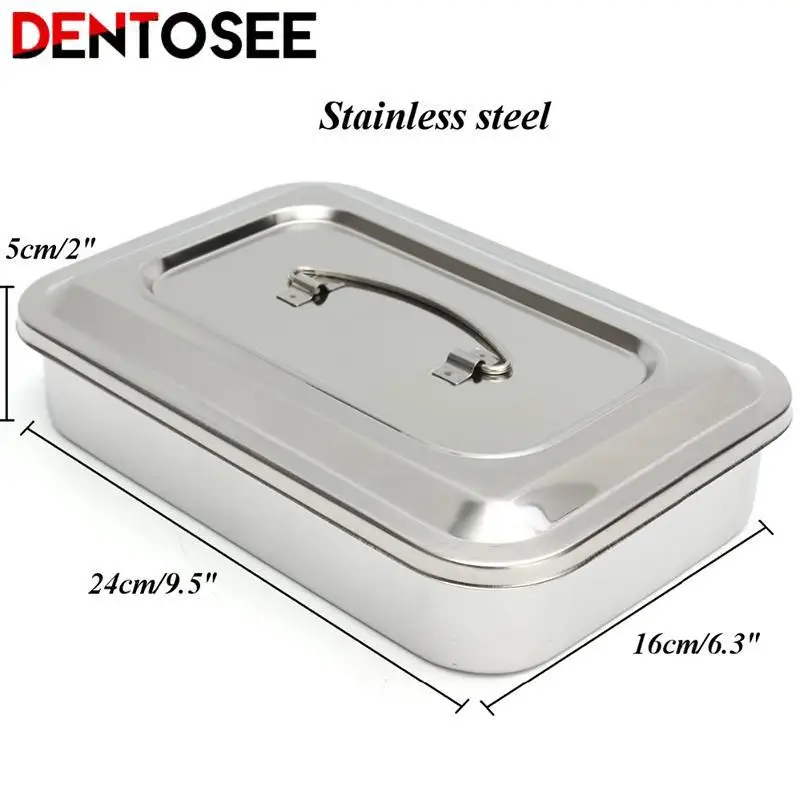 

Dental Square Sterilization Box Tray with Thick Lid Stainless Steel Dental Surgical Instruments