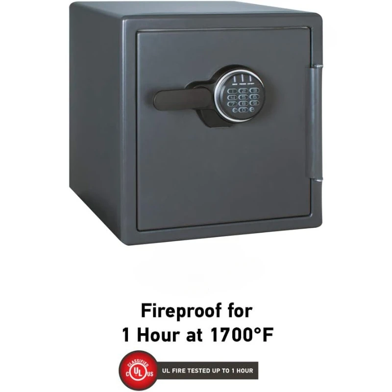 Black Fireproof Safe with Digital Push Button Keypad  Documents, and other Valuables, 1.23 Cubic Feet, SF123ES