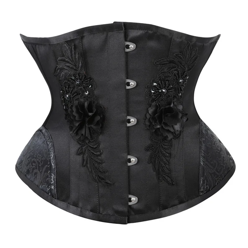 

Corset Underbust Steampunk Waist Control Gothic Corselet Cincher with Curved Hem Bustiers Embroidery Short Waist Trainer Vest
