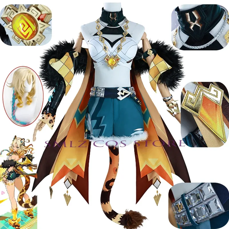 AIAI 2025Xilonen تأثيري لعبة Genshin تأثير زي موحد الذيل Xilonen شعر مستعار اكسسوارات مجموعة هالوين حفلة اللعب الزي ل Wo #2