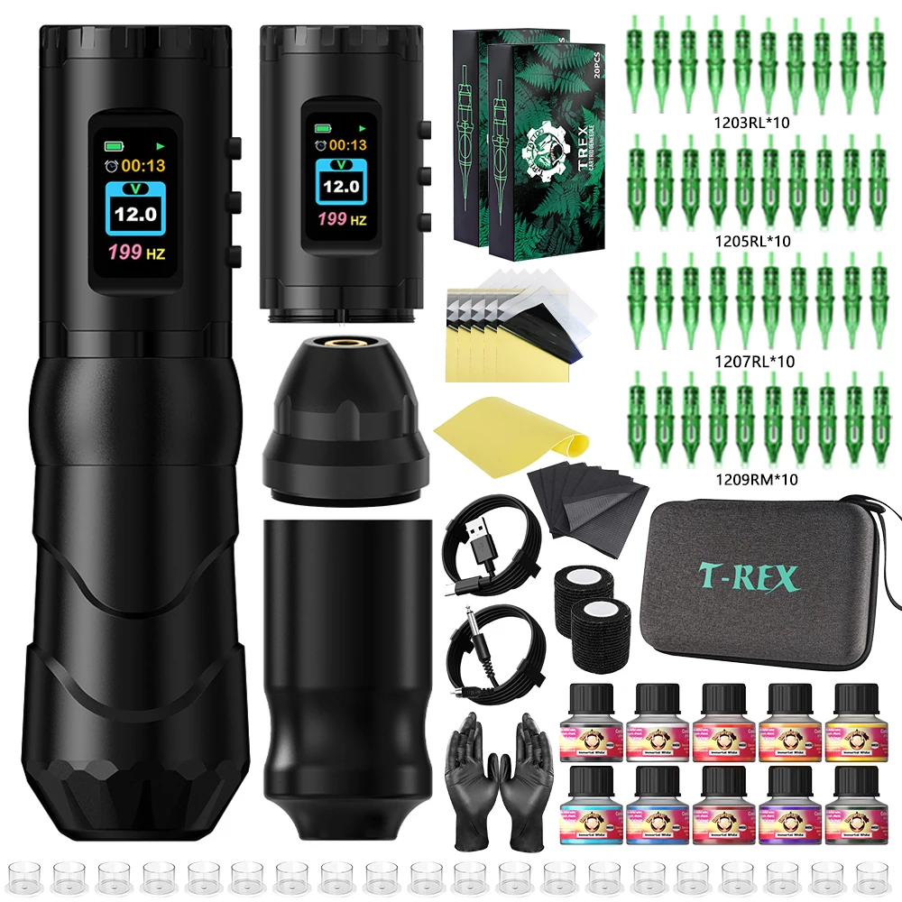 

Tattoo Kit T-Rex Tattoo Pen Kit Permanent Makeup Tattoo Machine Kit Wireless Tattoo Power Supply Tattoo Gun Kit for Tattoo Art