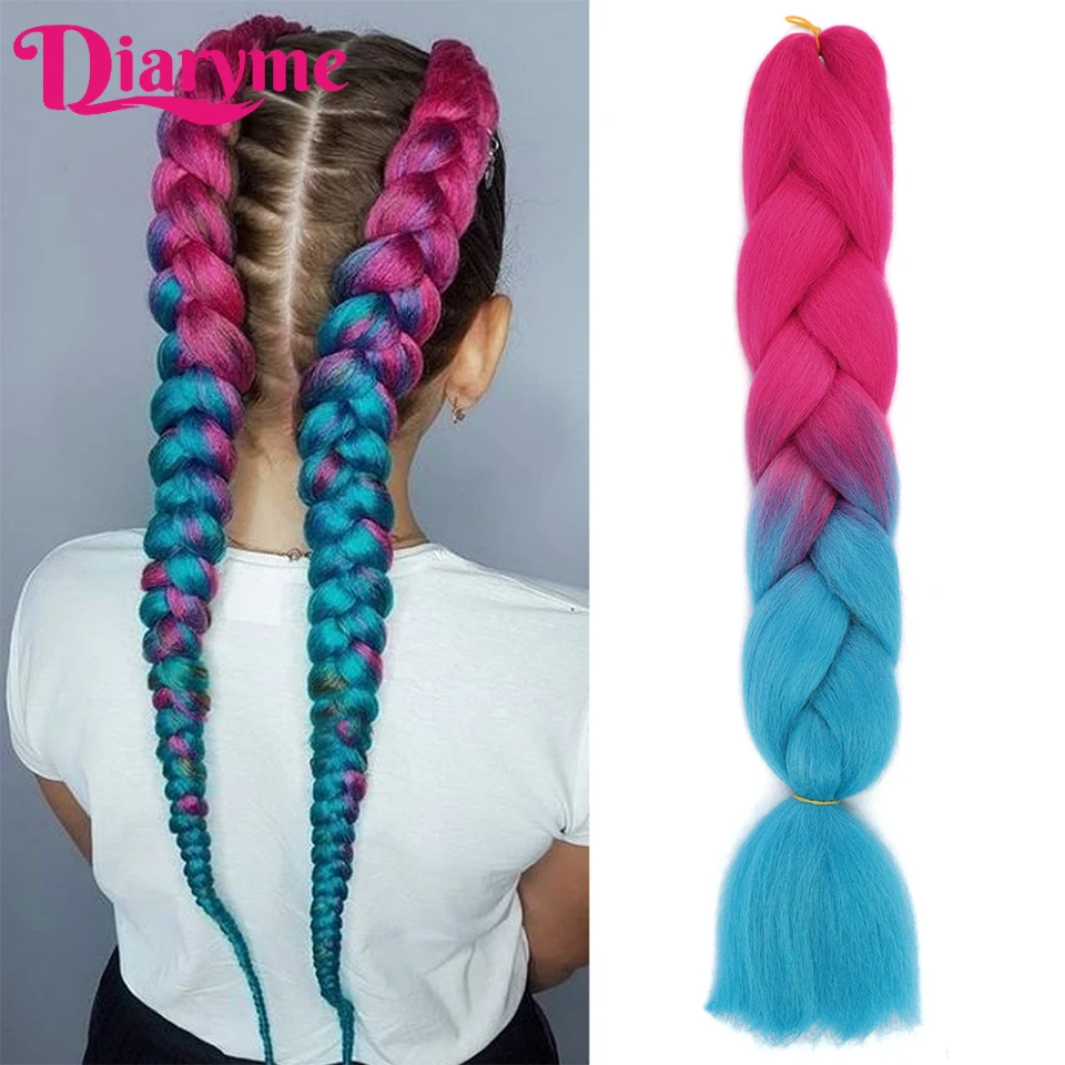 

24inch Braided Wig Synthetic Hair Extension Yaki straight Colorful Large Braids Kanekalon Jumbo Colored Braids Hairpiece For Bra