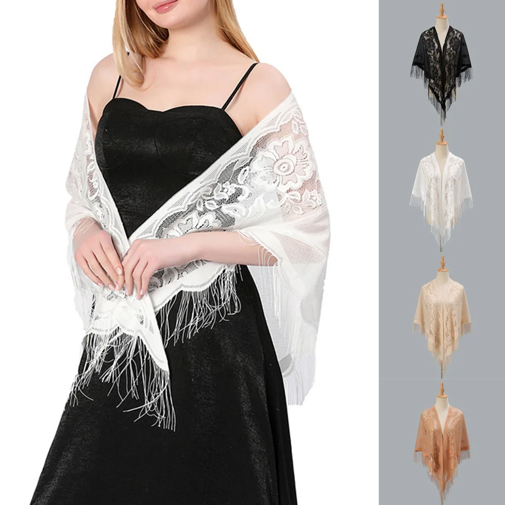 Elegant Solid Color Embroidery Scarf Women Luxury Tassel Triangle Wrap And Shawls Summer Shiny Scarves Sunscreen Shawl Scarf New