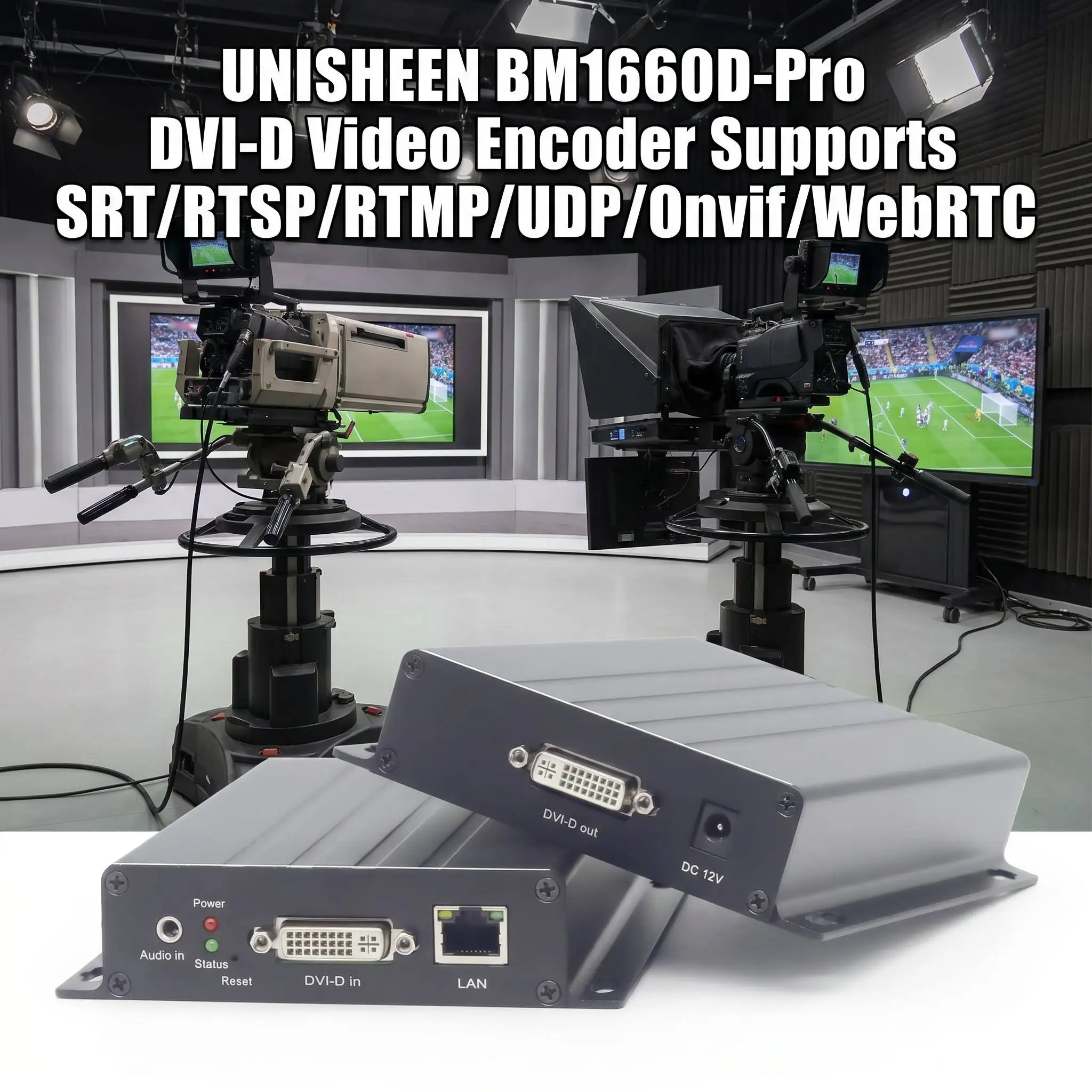 UNISHEEN BM1660D Video Encoder DVI HDMI NVR SRT RTSP RTMP WebRTC for Live Streaming on YouTube Facebook Wowza Vmix Onvif