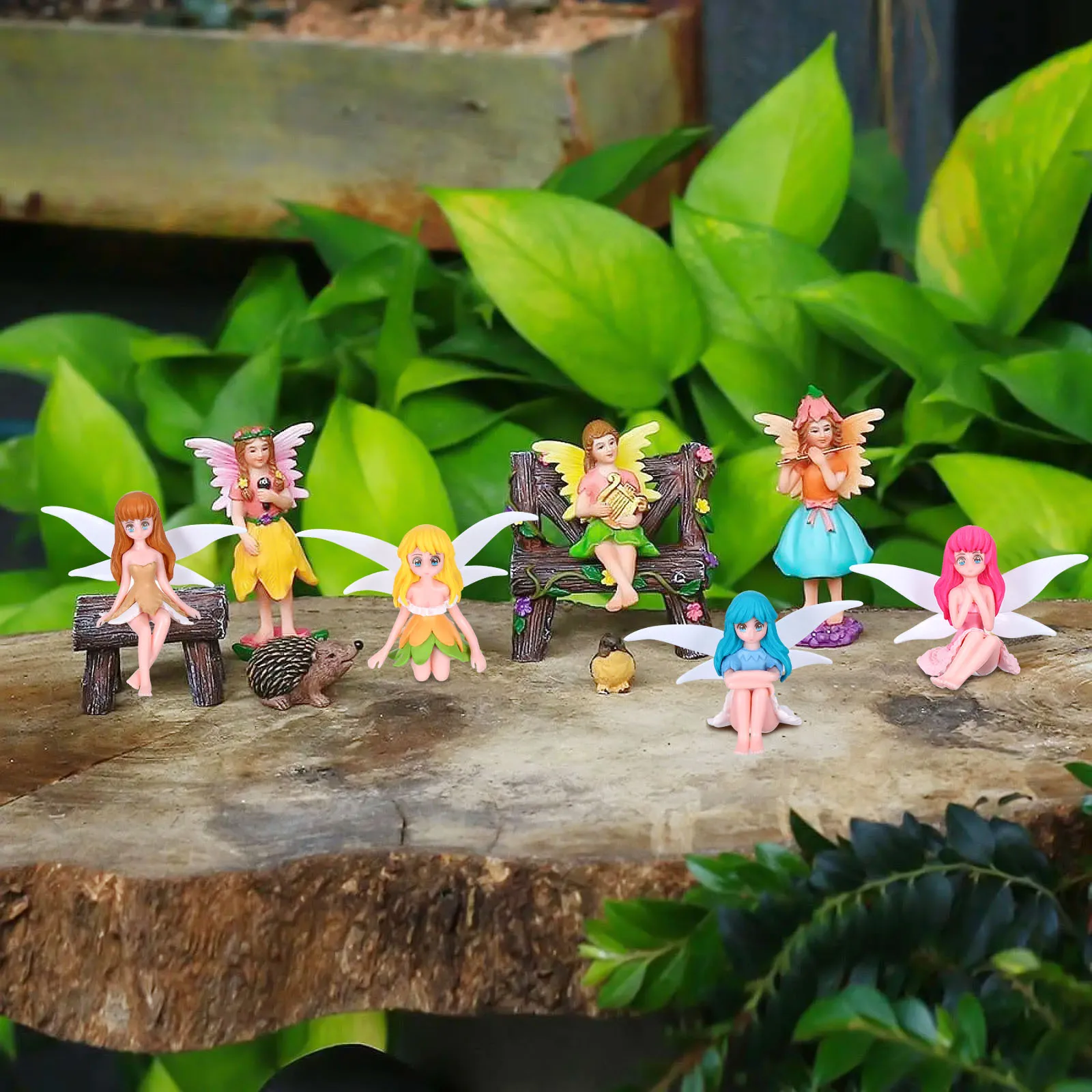 

4Pcs Moss Micro Landscape Decor Flower Fairy Statue Miniature Garden Ornament for Home Office Desktop Potted Plant Decoration