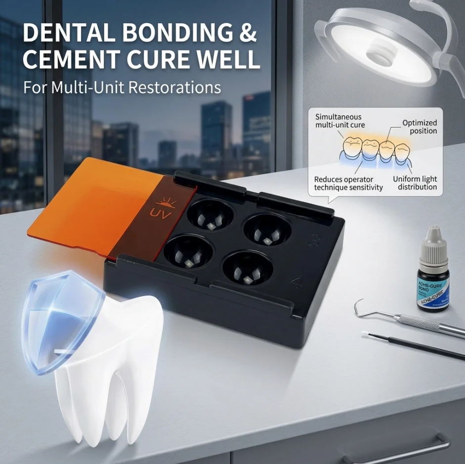 4 Holes Dental Shading Light Box for Composite Resin Light-proof Storage Color Toning Case with Mixing Wells Dentist Material
