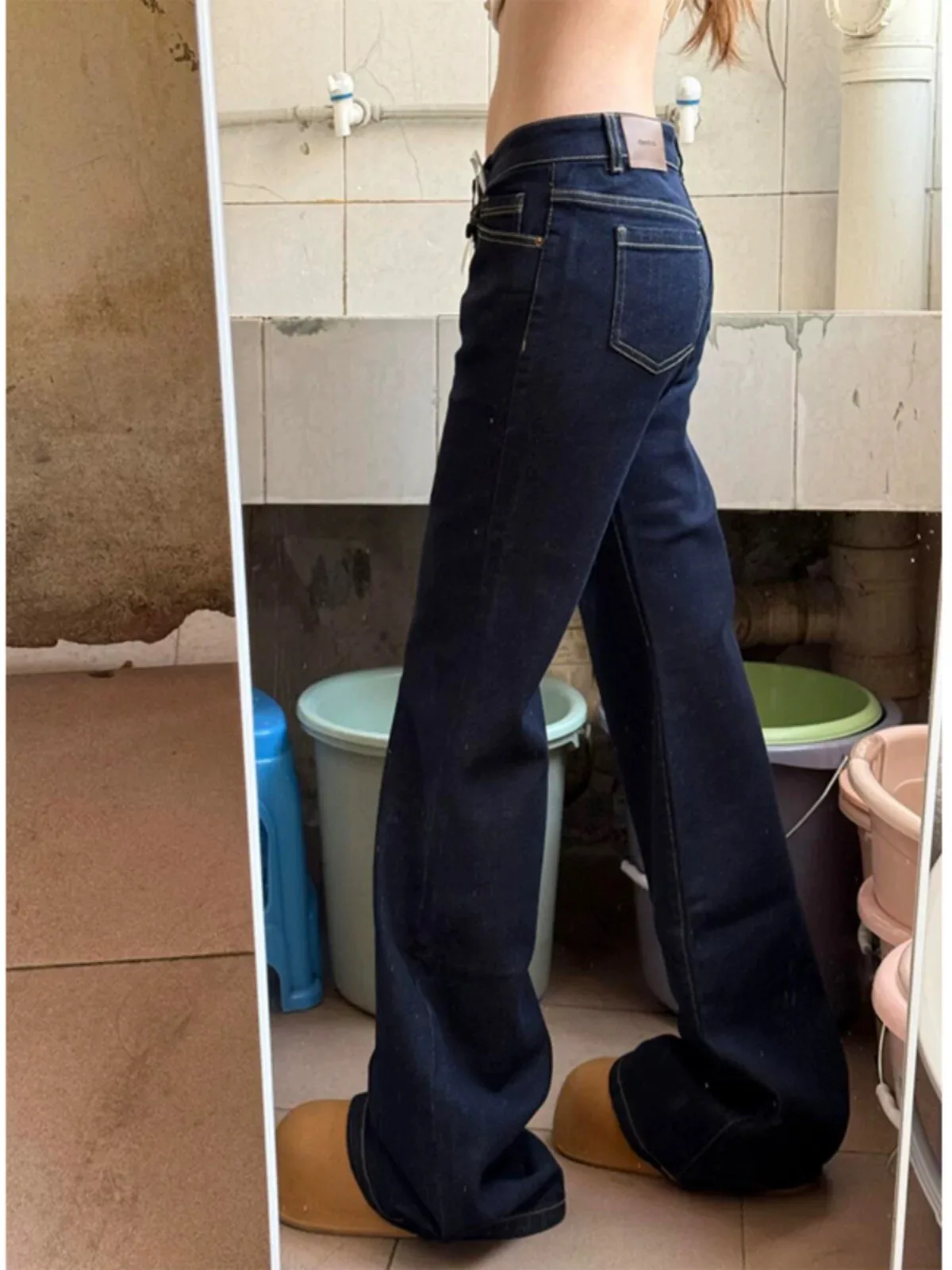

Y2K Womens American Retro Micro Flared Jeans Low Waist Horseshoe Pants Loose Non Stick Leg Spring New Style Denim Trousers