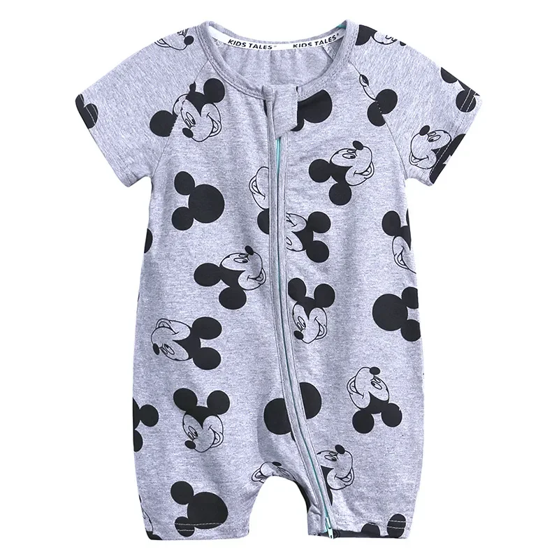 Summer Newborn Baby Rompers Short Sleeve Cartoon Mickey Mouse Boys Girls Toddler Kids Zipper Cotton Infant Outfits Tops Outfit