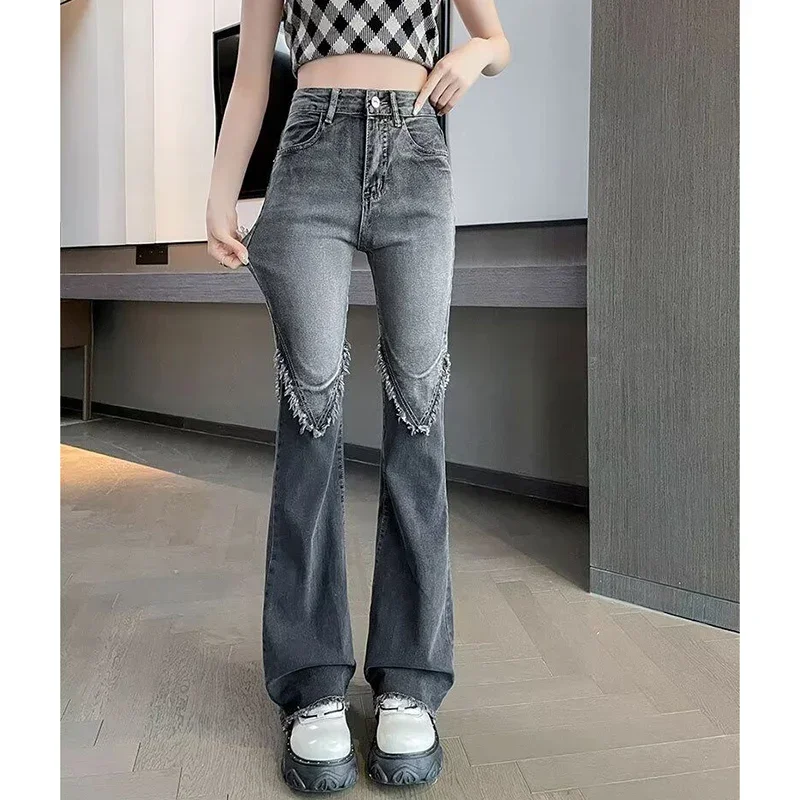 Lady Korean Retro High Waisted Jeans Pants Female Black Straight Leg Denim Pants Women Classic Thin Jeans Trousers