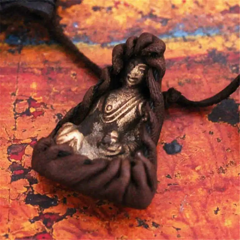 Tibetan Medicine BUDDHA Amulet Necklace Small Pocket Buddha with Cow Leather Rope TNL391