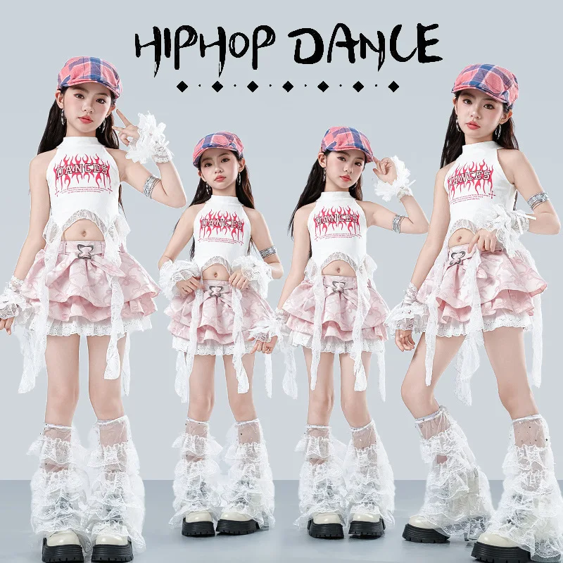 Hip Hop Girls Crop Top ‌princess Layered Skirt‌ Kids K-pop Streetwear Street Dance Costume Children Jazz Girl Group Clothes Sets