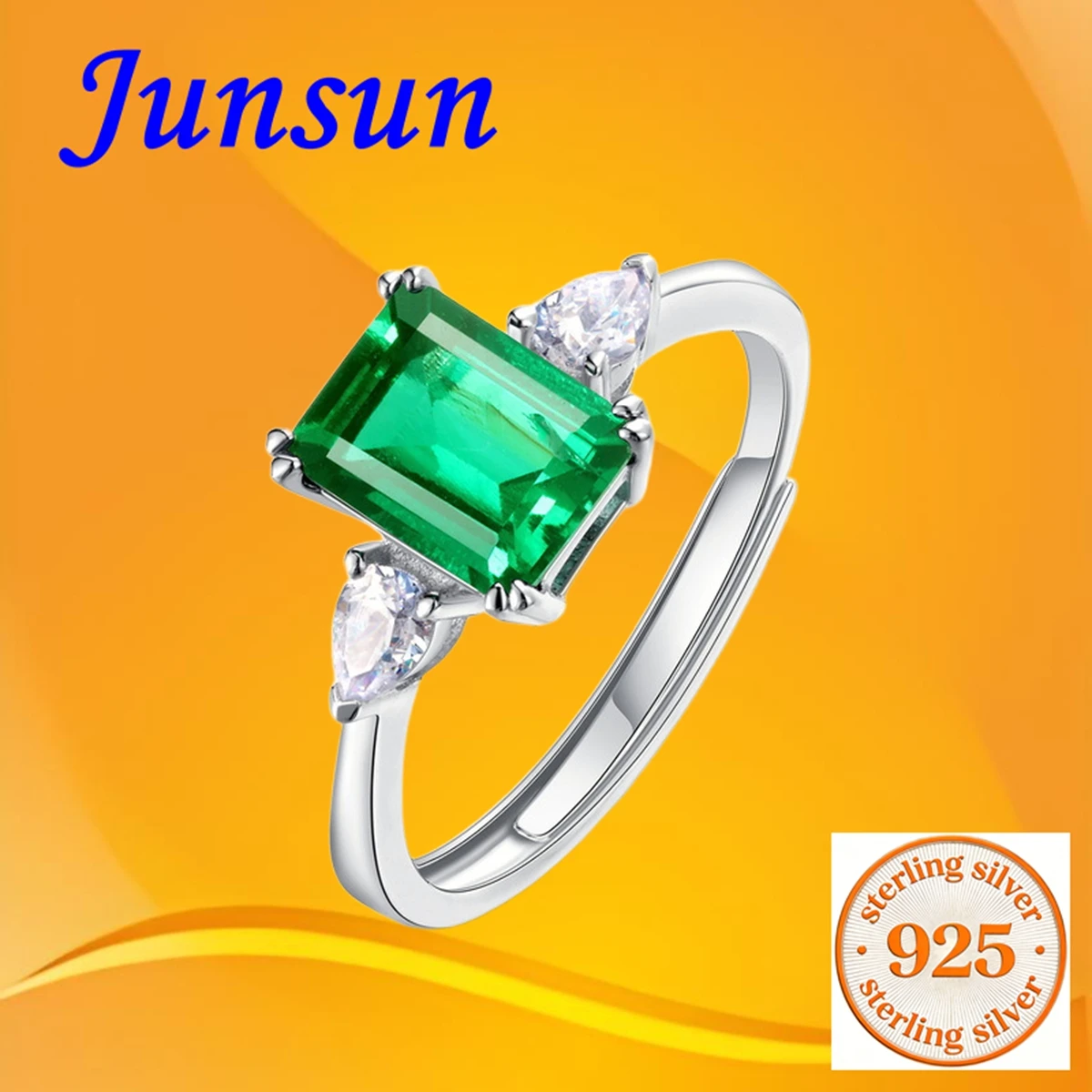 

Кольцо Junsun 2ct S925 из серебра с квадратным изумрудом принцесса-формы, модное ювелирное украшение для женщин, гибкое.