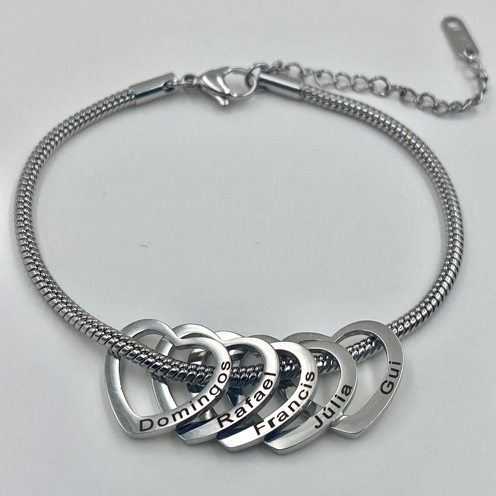 Love Pendant Name Bracelet Customized Fashion Stainless Steel Women's Snake Chain Jewelry Gift