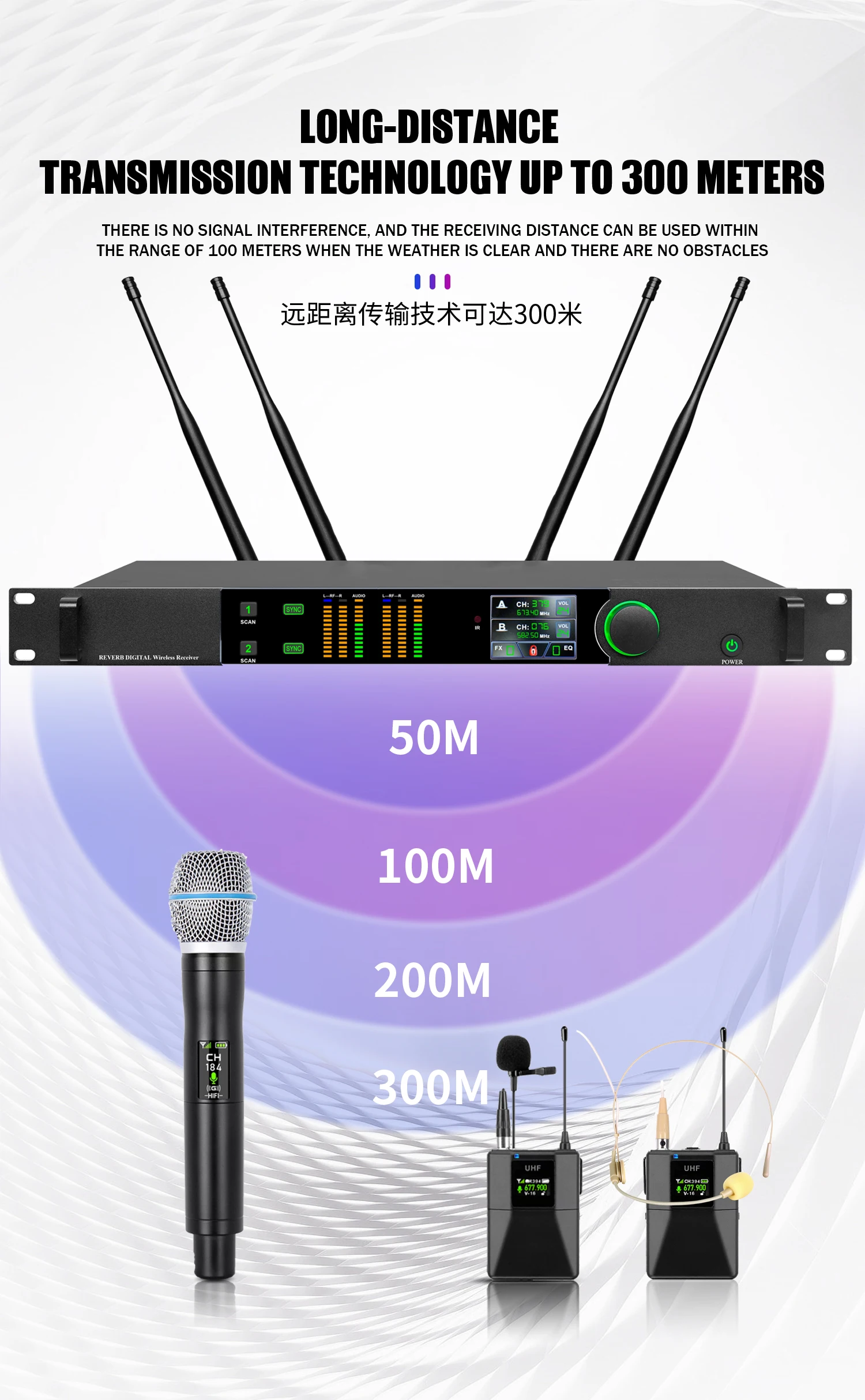 GAW-ST450 ميكروفون لاسلكي احترافي ثنائي القناة UHF بطول 150 مترًا مع ميكروفون أداء وظيفة EQ FX #3