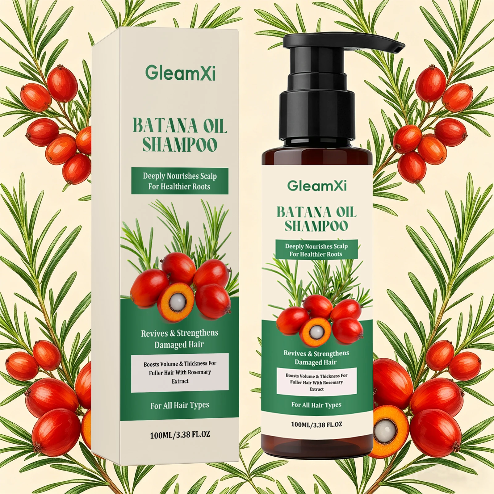 Batana Oil Shampoo with Rosemary Anti-Breakage Repair Split Ends Damaged Hair Oil Control Volumizing Shampoo for Dry Hair