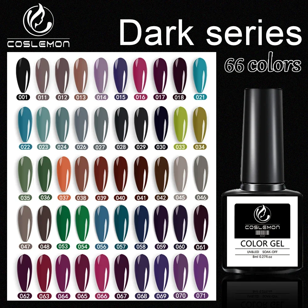 COSLEMON 8ml Dark Color Nail Gel Semi Permanent Gel Polish UV LED Polygel Nail Gel Varnish Soak Off Nail Art Gel Nail Polish