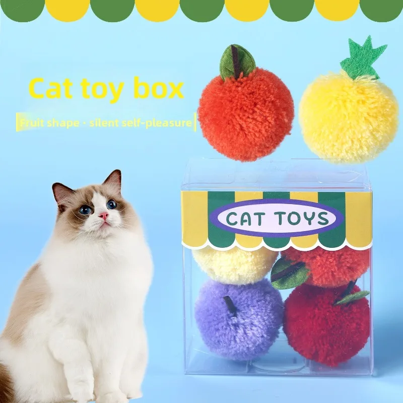 

Hot Selling Pet Cat Puppy Interactive Self Fun Toy Fruit Apple Orange Pineapple Shaped Silent Ball Non Disturbing Set Pet Toys