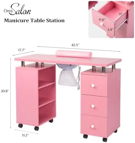 Manicure Table Nail Desk for Nail Tech, Nail Table Beauty Salon Tech Station w/Electric Downdraft Vent, Lockable