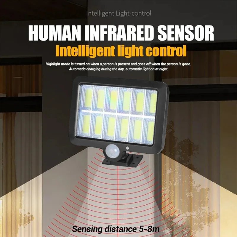 3 가지 고출력 모드 태양광 조명, 입구 조명, 거리 밝은 벽 조명, LED 방수 유도 안뜰 태양광 조명