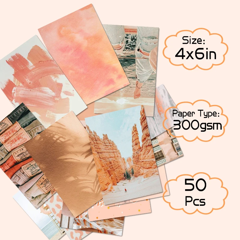 50Pcs Peach Beach Collage Card Set Pink Peach Cardstock Wall Collage Posters Home Decor for Bedroom Dormitory Apartment Studio