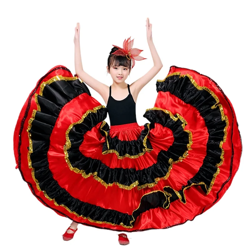 

Kids New Children's Female Spanish Bullfighting Dance Skirt Chorus Big Swing Skirts Girls Flamenco Stage Performance Clothing
