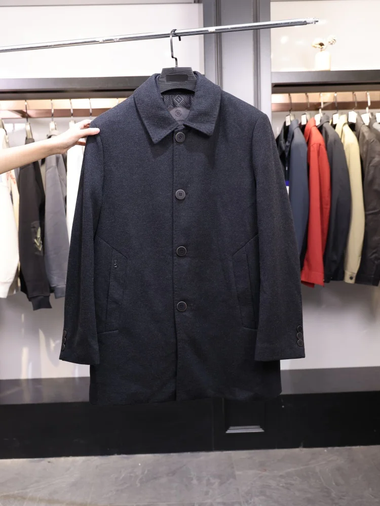 

Dongjia Men's Spring Autumn Warm down Jaet Collar Stand up Wool Blend Faionable Urban Sle Regular Length Coat