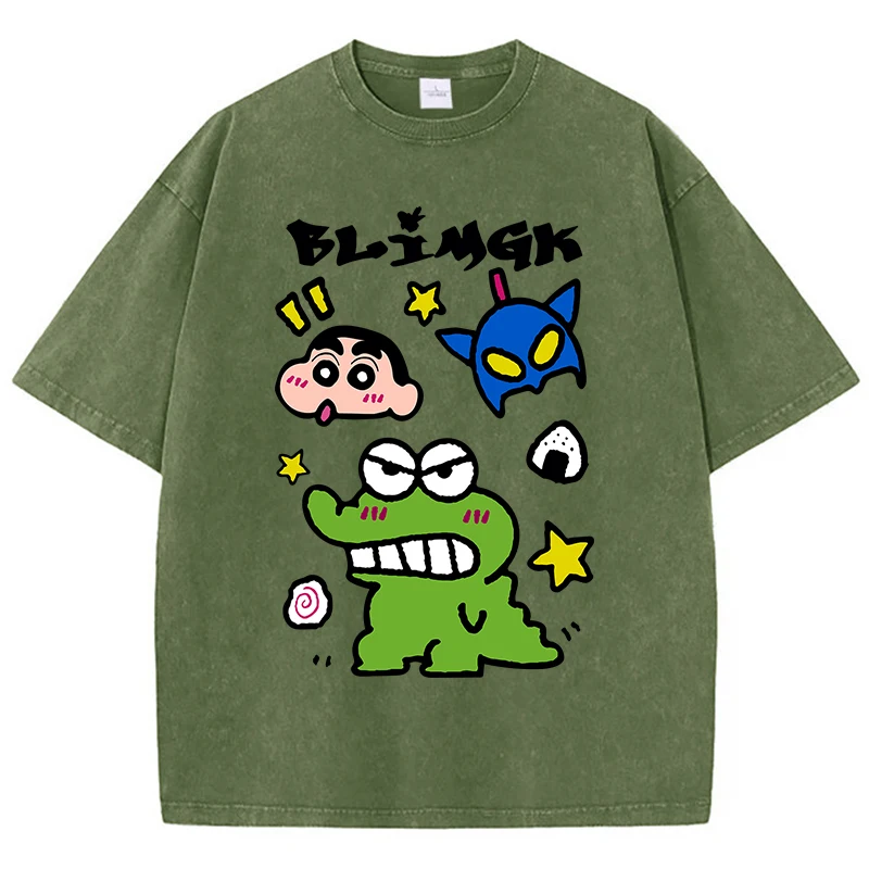 Japanese Anime Crayon Shin-Chan Girl Tshirt Summer American Retro Cotton Tees Loose Short Tee Clothing Medium Strecth Tops