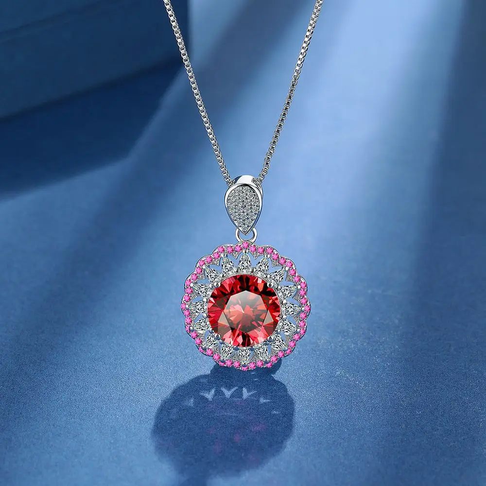 

925 Sterling Silver Luxury Red Diamond Zircon Necklace Birthday Anniversary Wedding Party Gift