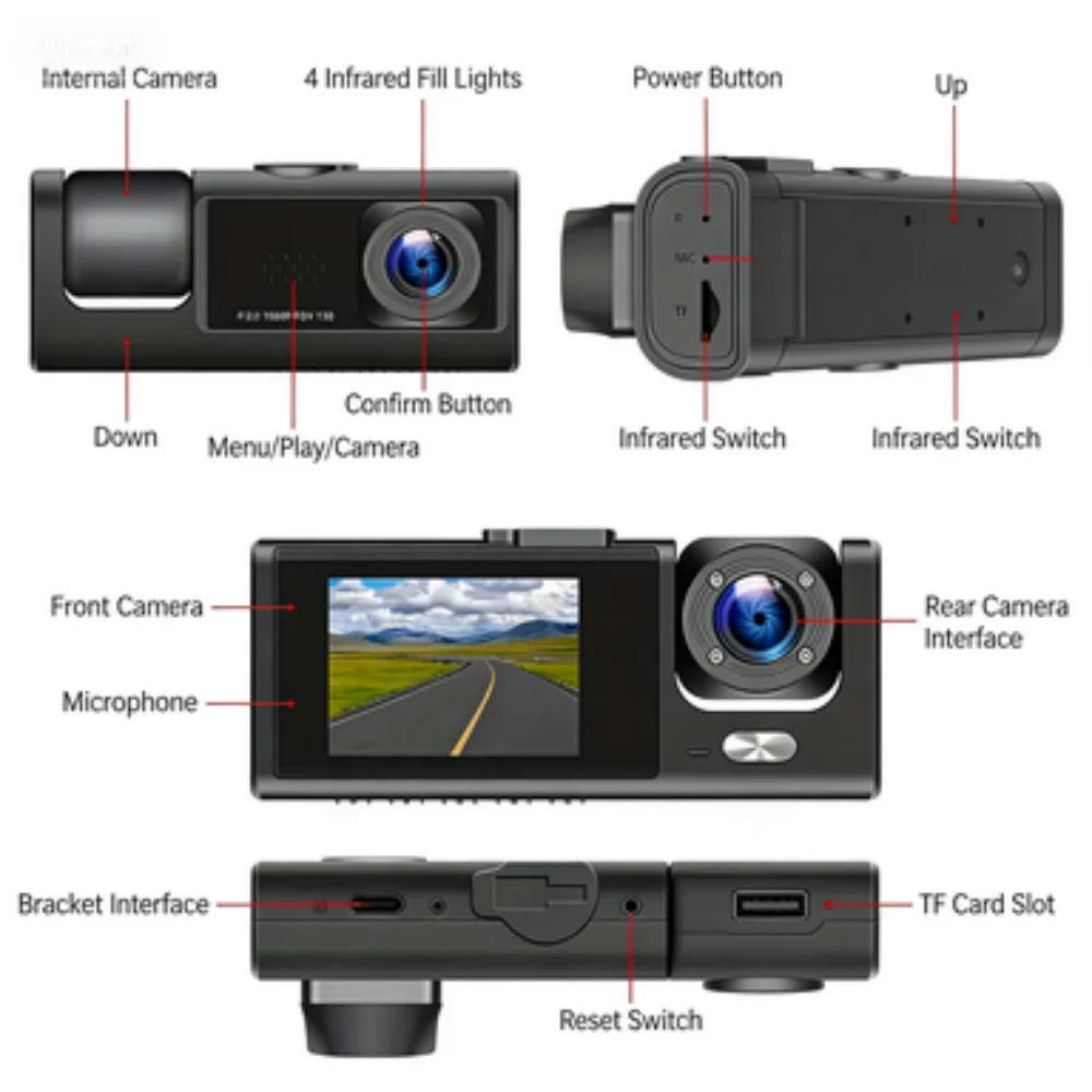 Vehicle Recorder Car Dash Cam WiFi Triple Lens 3 Channel Front Rear View Night Vision Loop Recording Car DVR Camera G-Sensor - view 6