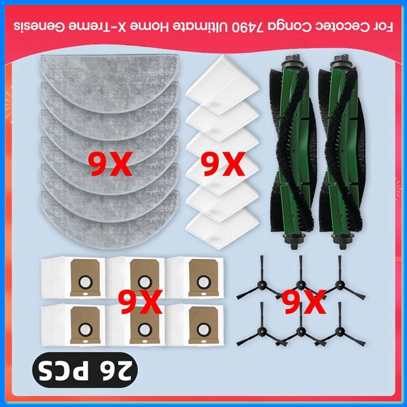 ●For 7490 Ultimate Home X-Treme Spare Parts Filter Main Side Brush Mop Dust Bag Accessories-ABFB