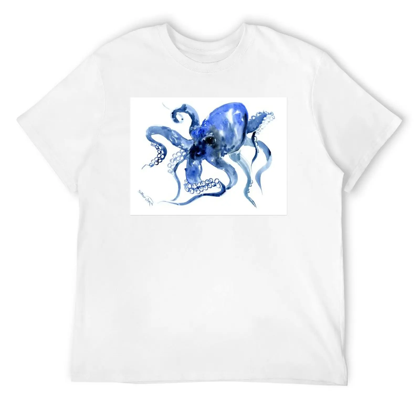 Navy Blue OCtopus Artwork T-Shirt luxury clothing labubu Funny t-shirts funny shirt cotton mens champion t shirts