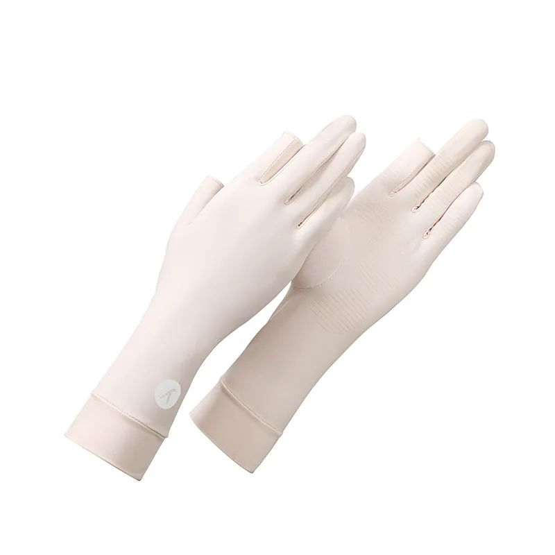 Spring Summer Mid-length Sports Ice Silk Cool Touch Screen Fingerless Riding Driving UV Protection Sun Protection Gloves Women