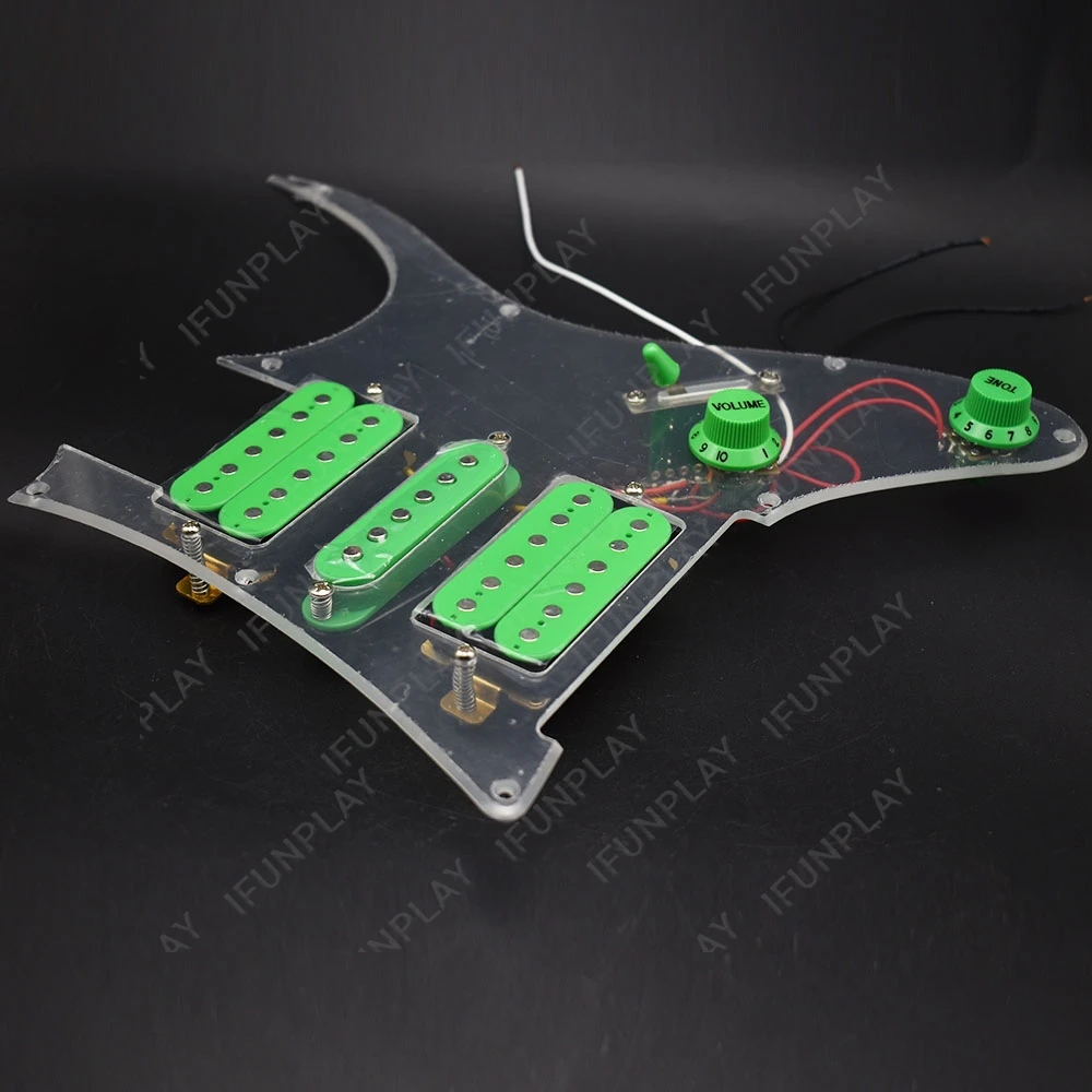 Transparent with Green HSH Loaded Electric Guitar Prewired Pickguard Pickup with Ceramic Double Colis Humbucker Pickups