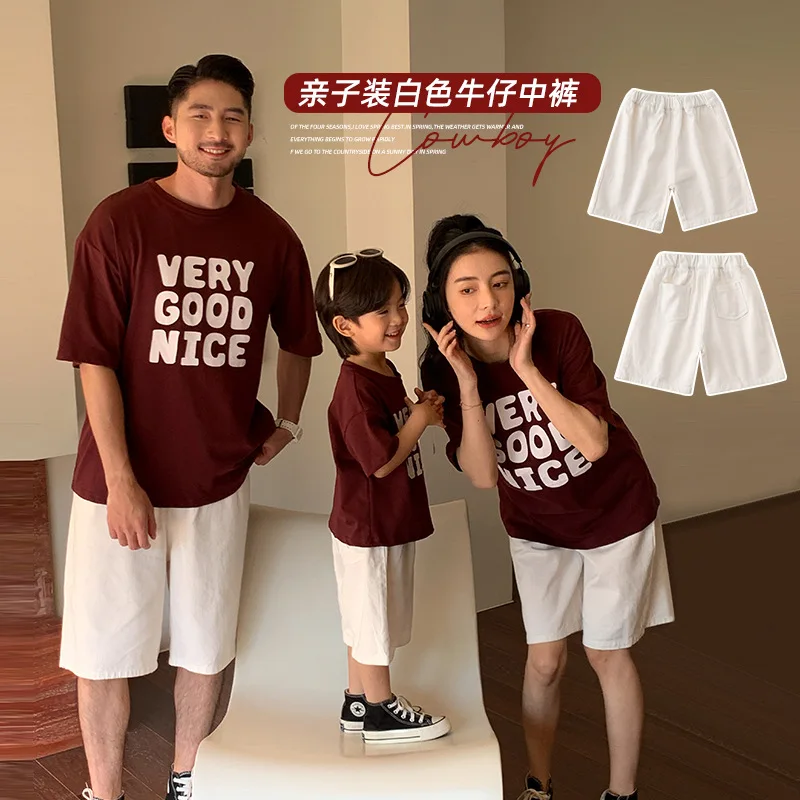 

Family White Shorts 2024 Summer Father Mother and Son Daughter Same Pants Dad Mom Children Equal Clothes Parent-child Clothing