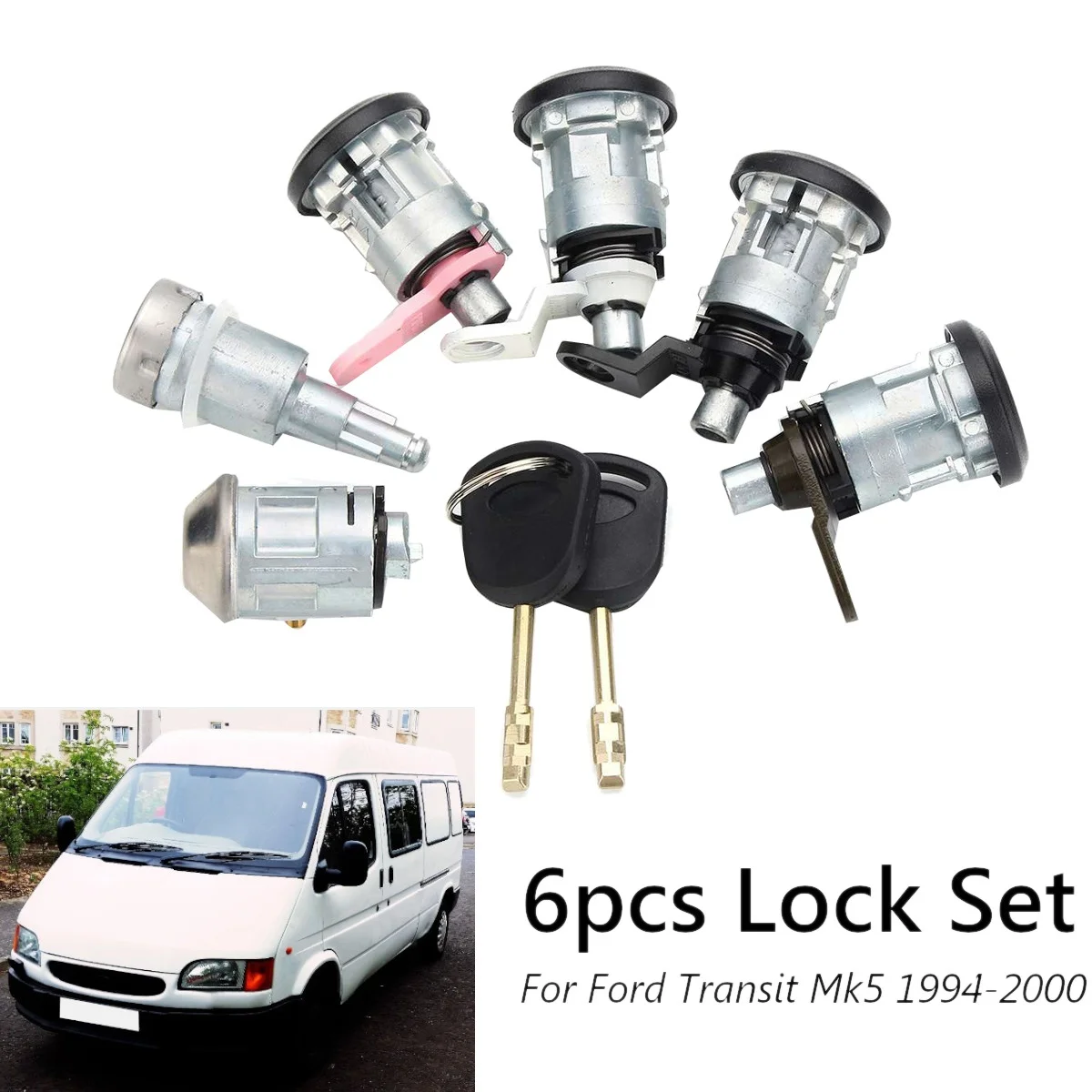 6Pcs Front Rear Door Ignition Full Left Right Lock Set with 2 Keys for Transit Mk5 1994