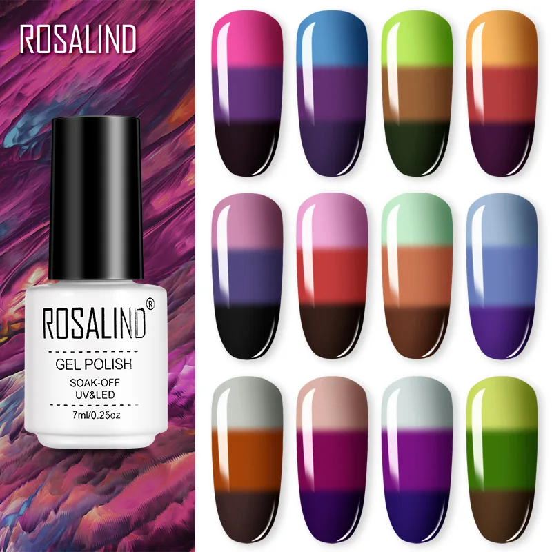 ROSALIND Nail Gel Polish Temperature Changing Thermal Vernis Semi Permanent Base Top Coat Manicure Cat Eyes UV Gel Nail Polish