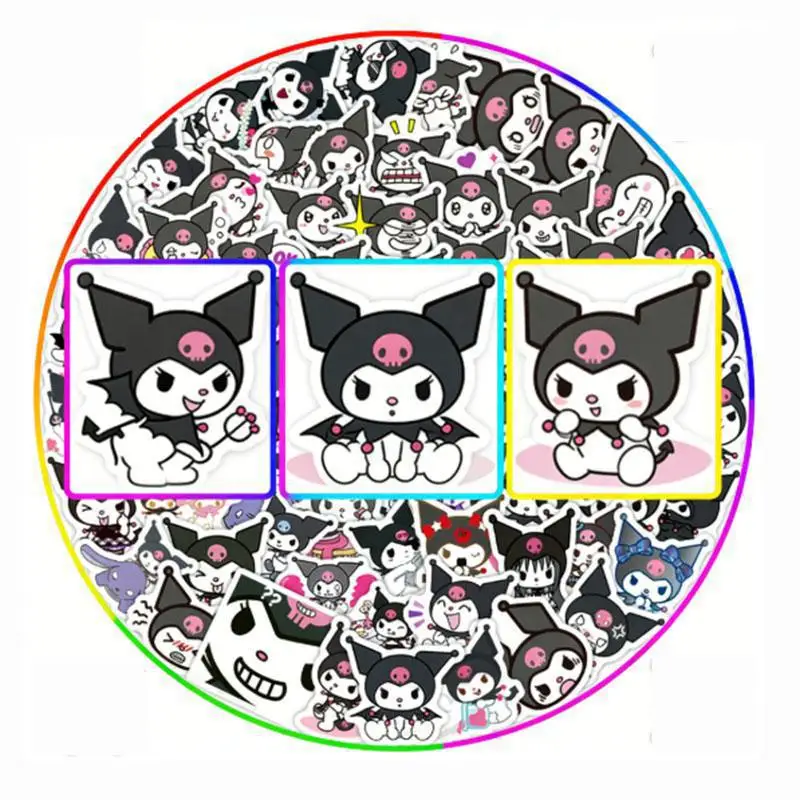 

102pcs Cute Cartoon Sanrio Kuromi Graffiti Stickers Waterproof Decals Stickers For Laptop Phone Thermos Ipad Stickers Kids Gift