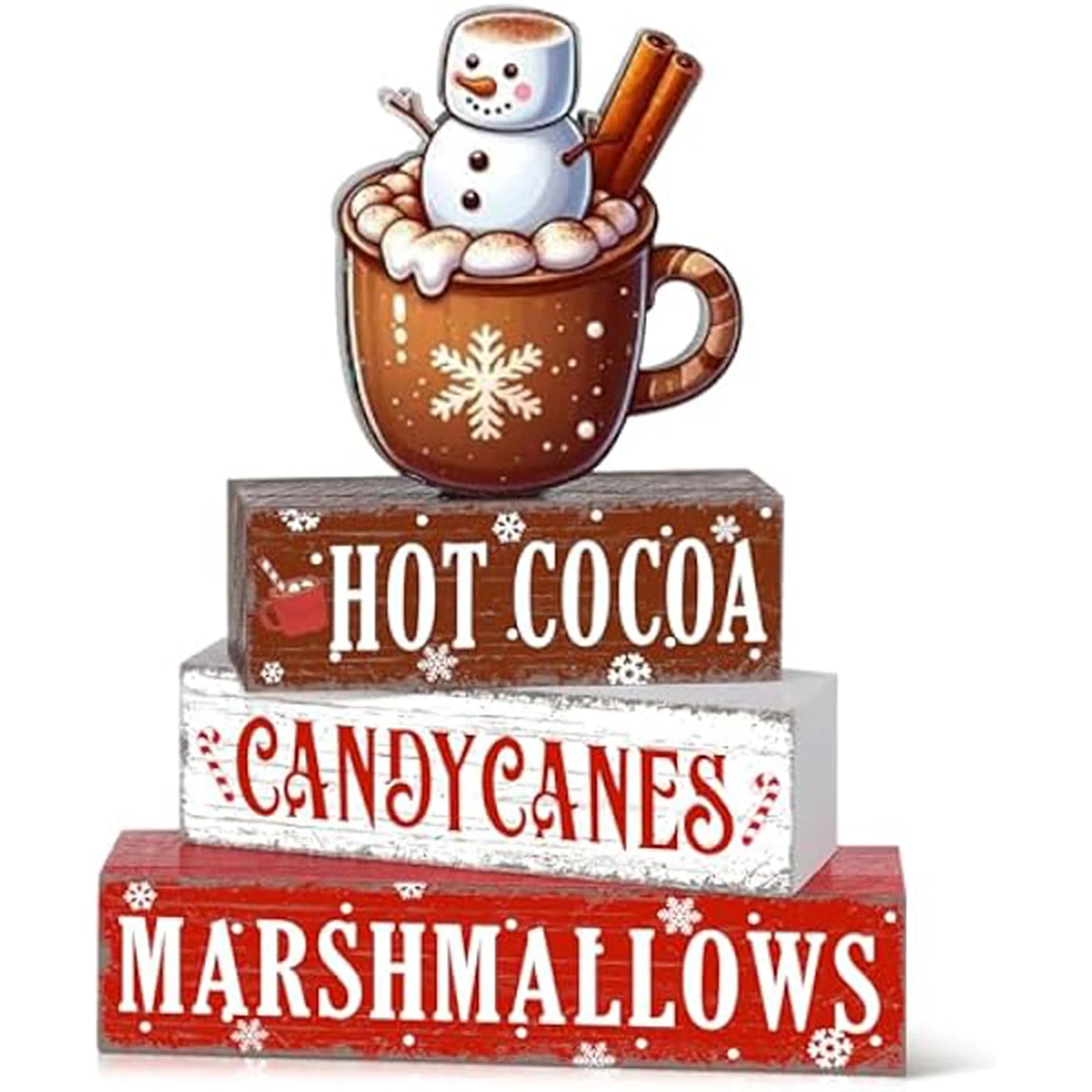4Pcs Christmas Table Centerpiece Creative Wooden Holiday Tiered Tray Decorations for Home Office Party