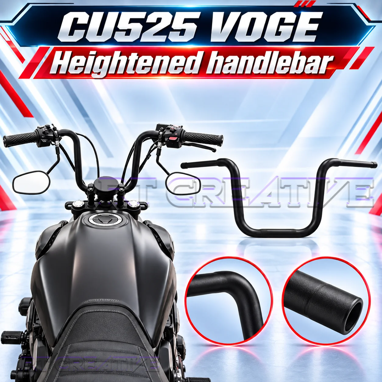 Big Round Monkey Style High Rise Handlebar Modified Steering Bar For VOGE CU525 CU-525 525CU Motorbike Upgrade Parts