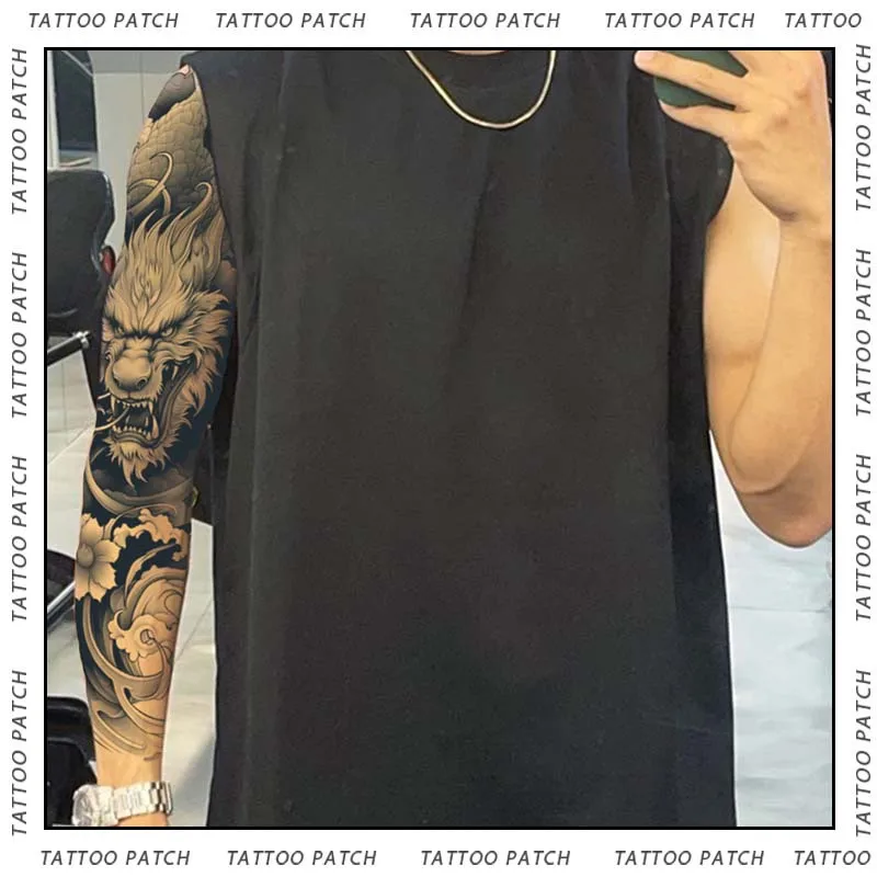 Dragon Flames of Anger Juice Herbal Tattoo Sticker Full Arm Leg Dark Semi-permanent Waterproof Fake Tattoo Lasting Art Men Women
