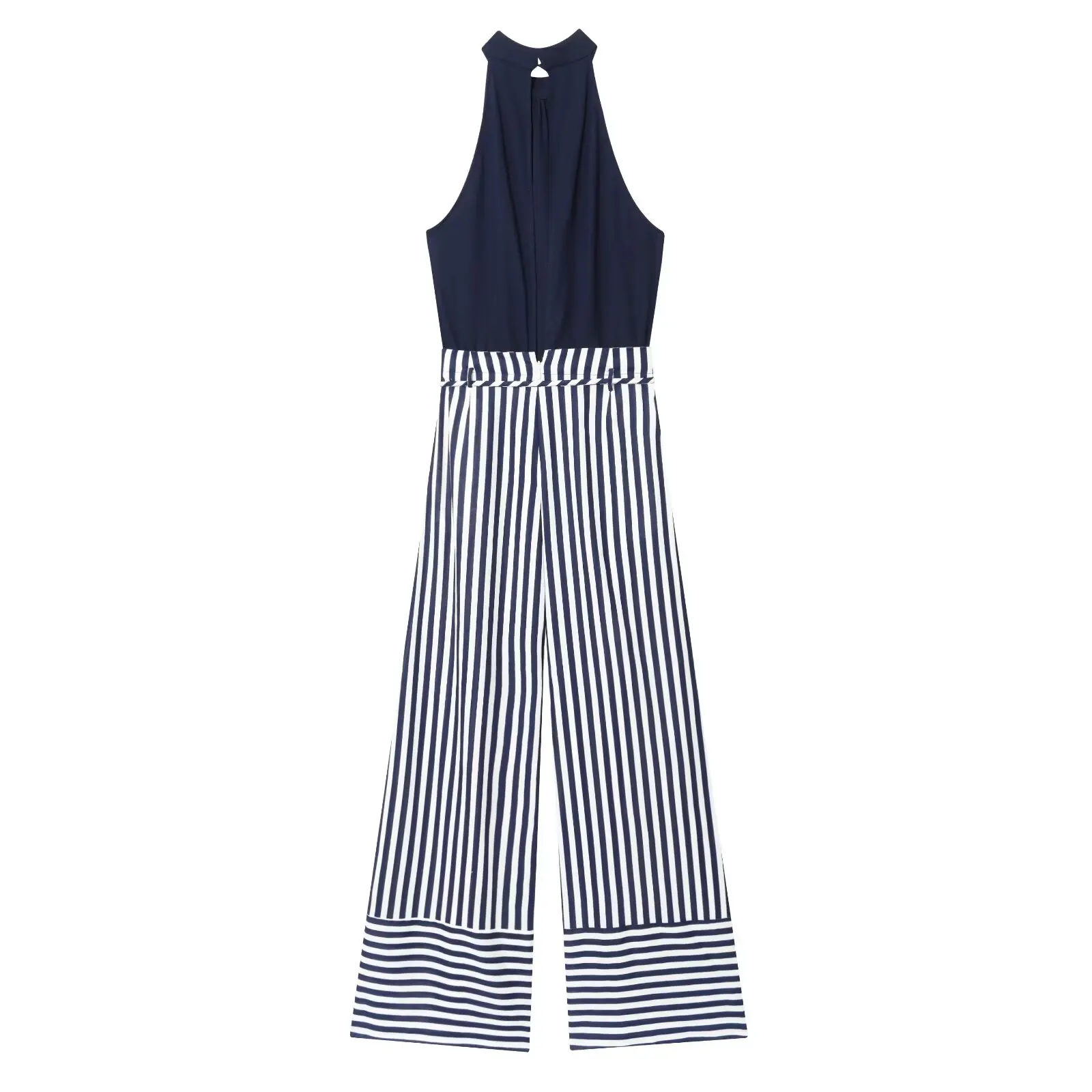 KONDALA 2025 Chic Women Long Striped Jumpsuits High Waist Zipper Sashes Patchwork Bodysuits Wide Leg Elegant Teacher Playsuits