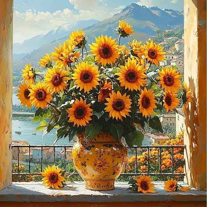 

GATYZTORY Full Drill Diamond Painting Sunflower Picture Of Rhinestone 5D Diamond Embroidery Flower Cross Stitch Mosaic Home Deco