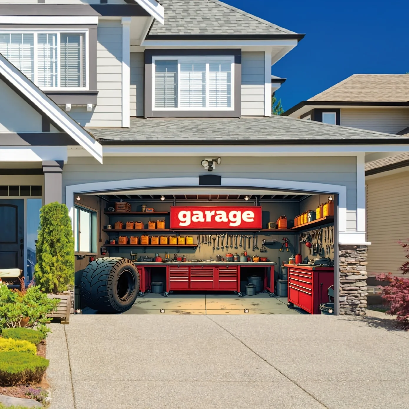 1 ชิ้น, แบนเนอร์โรงรถ, เครื่องมือและยางโรงรถ, วัสดุโพลีเอสเตอร์, เหมาะสำหรับพื้นหลังการถ่ายภาพ