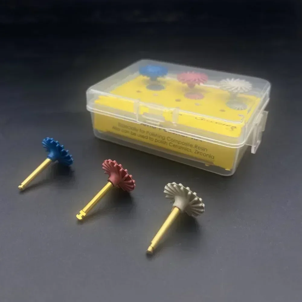 6 Teile/schachtel Dental Verbund Harz Polieren Disc Gummi Polierer 14mm Rad 3 Farben Spirale Flex Pinsel Zahnmedizin Instrument