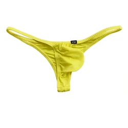 Calzoncillos de Bikini de cintura baja para hombre, ropa interior clásica de seda fresca, Media espalda con bolsa