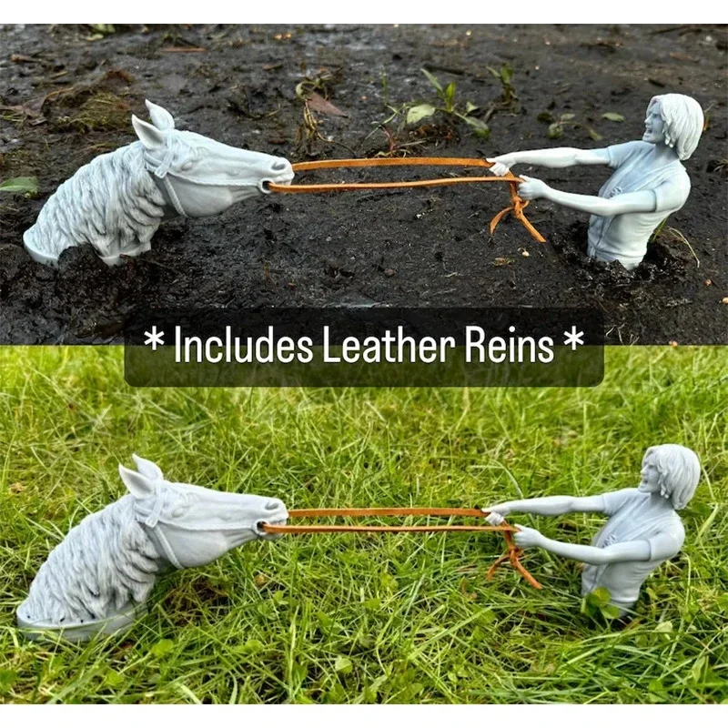 

People Pull Horses Simulated Resin Handicrafts Courtyard Micro Landscape Small Ornament Miniature Dolls Home Garden Decoration