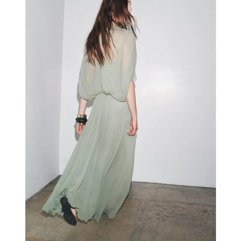 Summer Long Dr Asymmetrical Hem Cowl Ne Sve Gored V-ne Ele Long Dr Commute High Waist Polyester Fiber