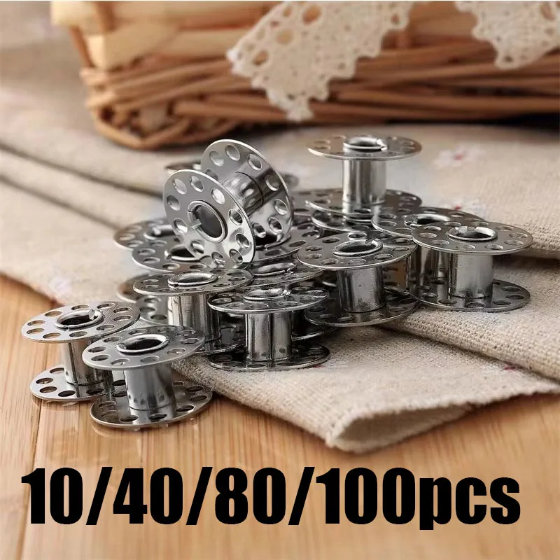Bobinas de Metal para máquina de coser doméstica, carrete vacío de acero inoxidable para bobinado de hilo de seda, piezas de sastrería, 10-100 Uds.