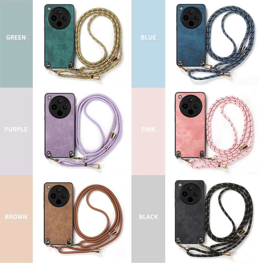 Find X8 Pro 5G Crossbody Strap Leather Back Panel Coque For OPPO Find X8 Luxury Case Find X5 X 8 Pro X7 Ultra X3 Lite Cover